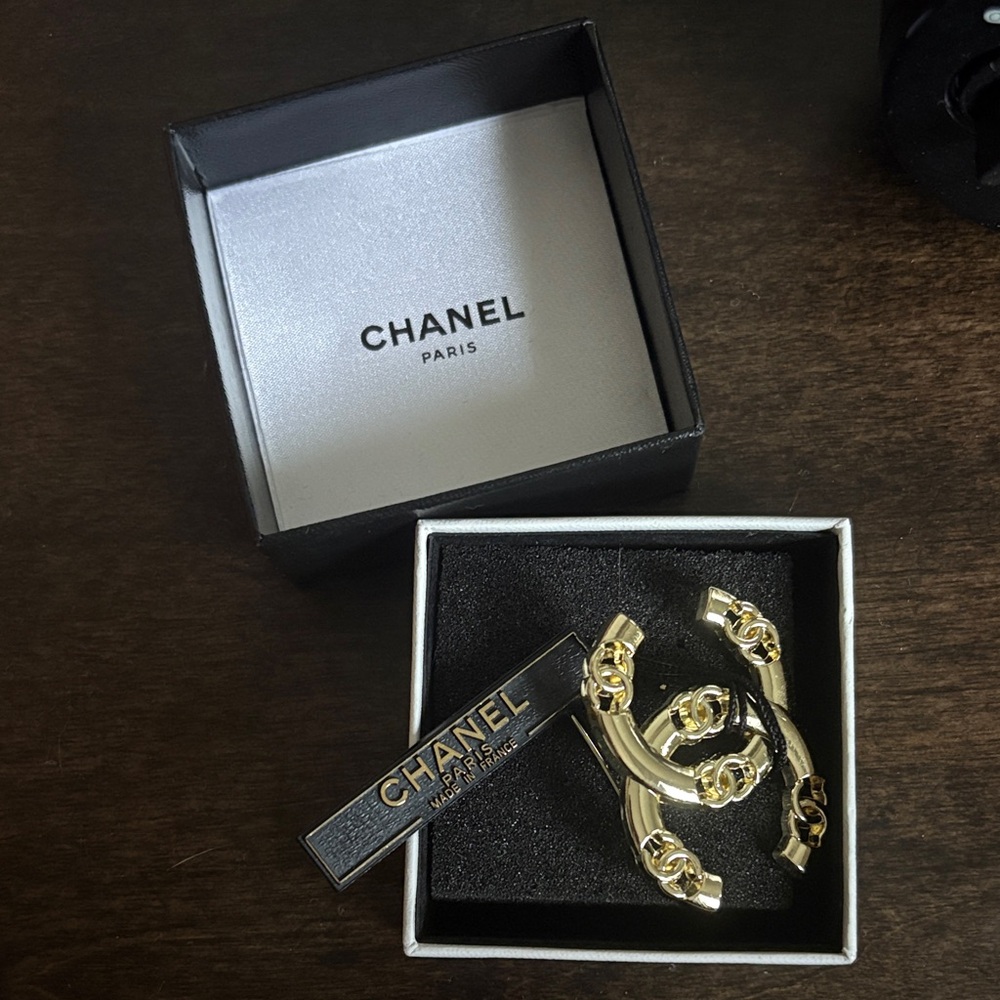 CHANEL Gold Logo Pin